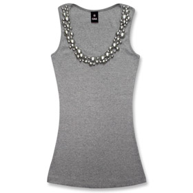 FRONT - Pearl Beads Grey Top