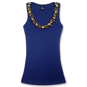 FRONT - Pearl Beads Blue Top